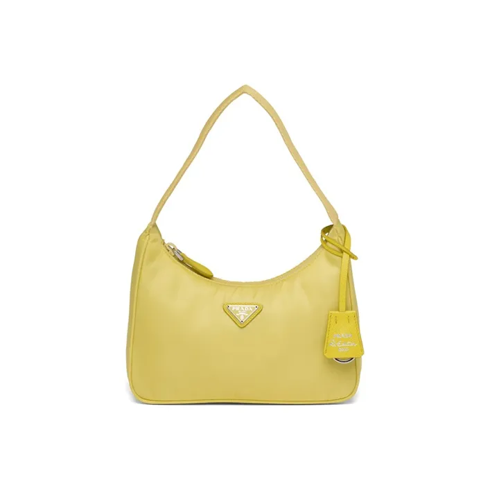 PRADA Hobo Nylon Fabric Shoulder Bag Handbag Women's Yellow-0