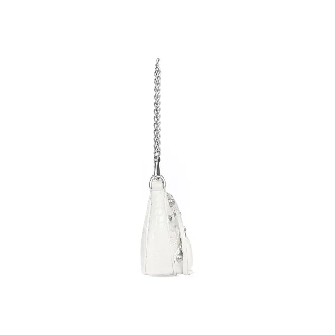 Balenciaga Le Cagole Mini Bag With Chain Crocodile Embossed White-2