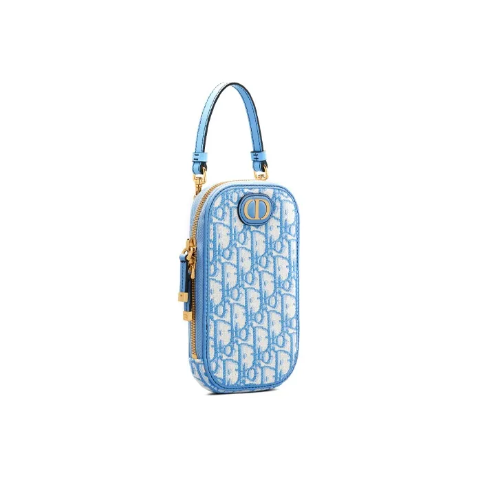 DIOR Leather Chain Crossbody Bag, One Shoulder Handbag, Cell Phone Pouch Women's Cornflower Blue-1