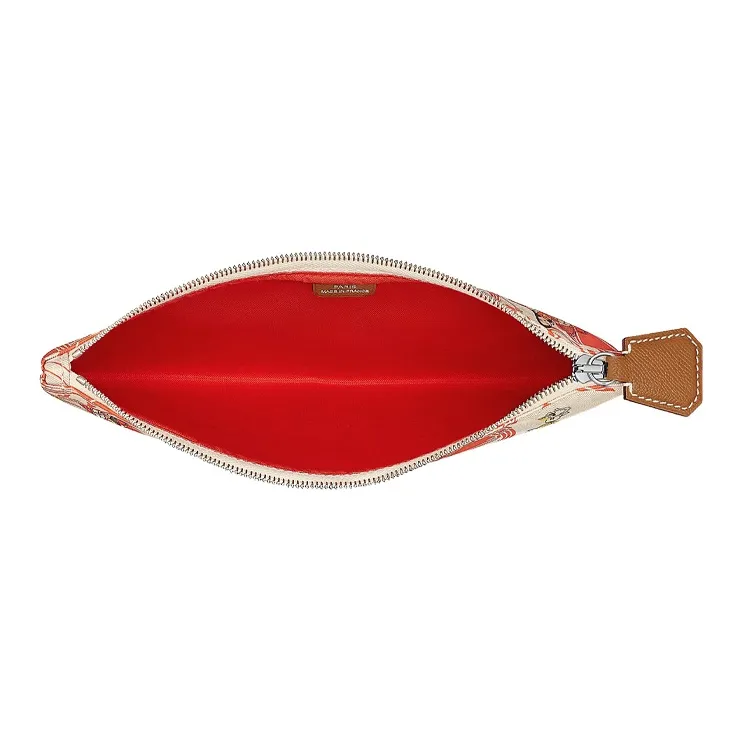 HERMES Silk Storage Bag, Storage Bag, Bag Insert, Clutch Regular Women's Geranium Red/Gray White-3