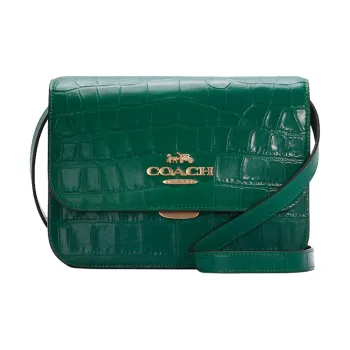 COACH Brynn Crocodile Pattern Leather Crossbody Bag Medium Size Women's Emerald Green