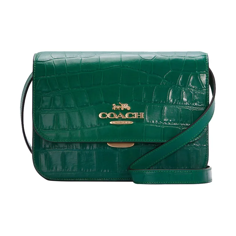 COACH Brynn Crocodile Pattern Leather Crossbody Bag Medium Size Women's Emerald Green-0