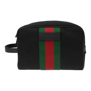 GUCCI Leather Canvas With Leather Canvas Bag Makeup Bag Toiletry Bag Clutch Men's Black