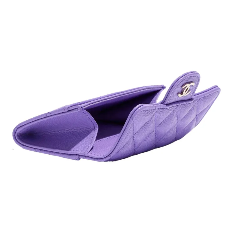 CHANEL Lambskin Flap Coin Purse Card Holder Women's Purple-2