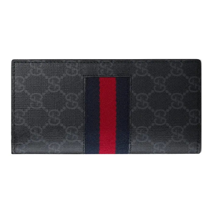 GUCCI Webbing Canvas With Leather Wallet Men's Black Gray Color-1