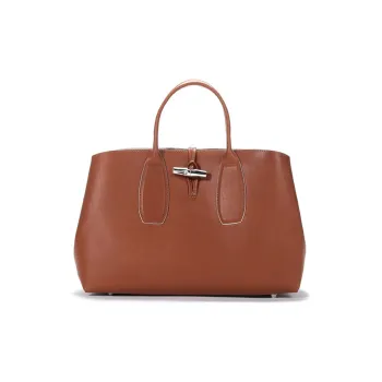 LONGCHAMP Roseau Cow Leather Bamboo Bag Big Bag Crossbody One Shoulder Handbag Large Size Women's Brandy Color