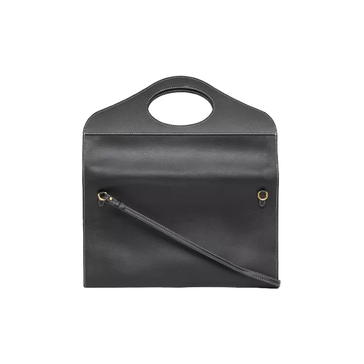 Burberry Pocket Bag Cow Leather Tote Bag Shopping Bag Handbag Small Size Women's Black-2