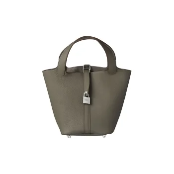 HERMES Picotin Lock Leather Shoulder Bag Crossbody Bag Handbag 18 Women's Tin Gray