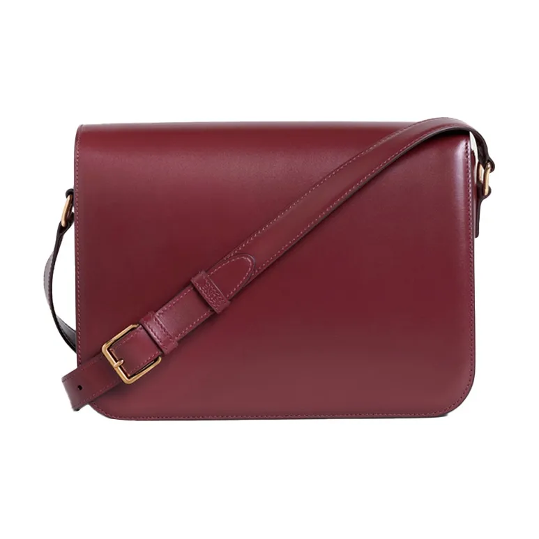 CELINE Triomphe Shiny Cow Leather Shoulder Bag Handbag Shoulder Bag Crossbody Bag Large Size Women's Burgundy-2
