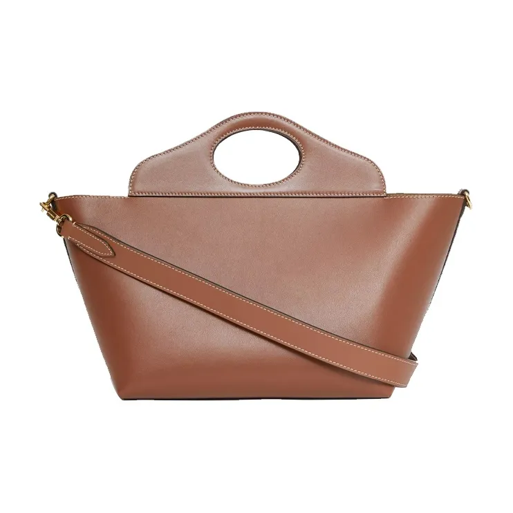 Burberry Pocket Bag Soft Leather Tote Bag Shopping Bag Handbag Mini Women's Tan-3