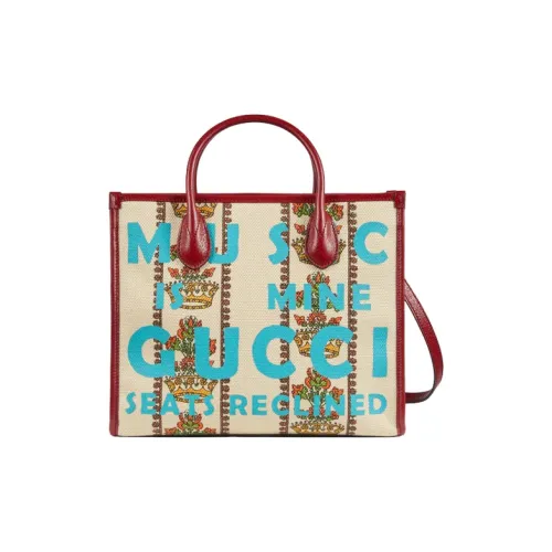 GUCCI Leather Tote Bag Shopping Bag Shoulder Bag Crossbody Bag Handbag Small Size Unisex Ivory White/Red