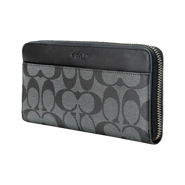 COACH Accordion Wallet Canvas With Leather Wallet Men's Gray Black-1