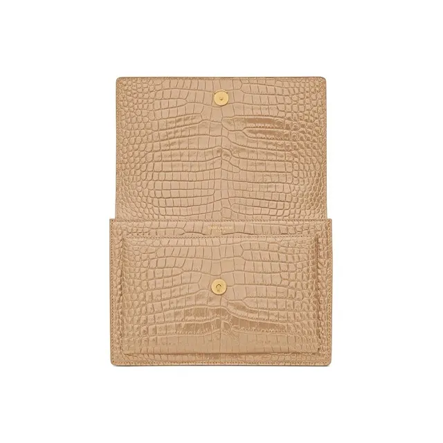 SAINT LAURENT Crocodile Embossed Shiny Leather Sunset Bag Shoulder Bag Crossbody Bag Women's Dark Beige-5