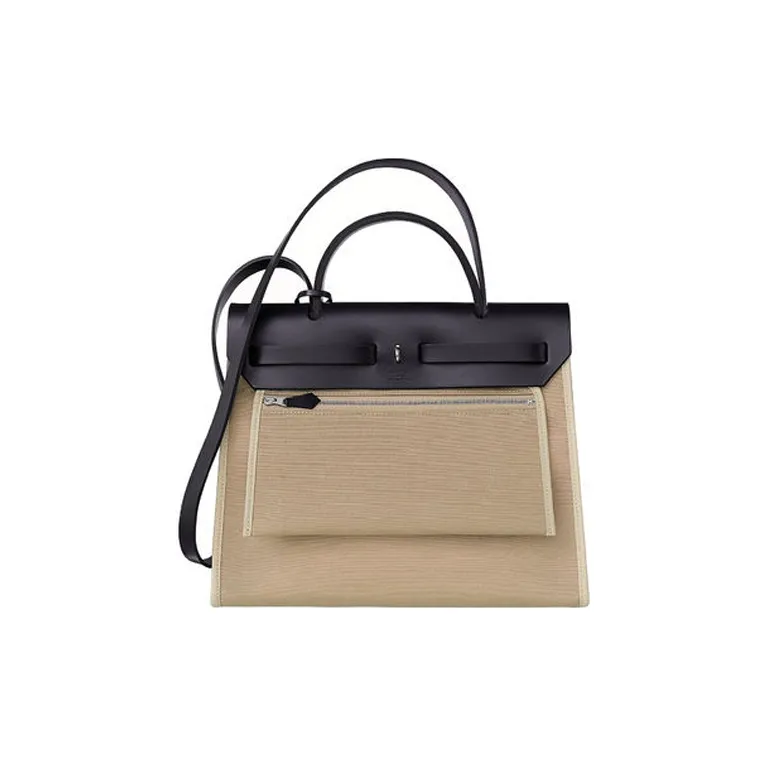 HERMES Herbag Canvas With Leather Handbag Shoulder Bag Crossbody Bag Unisex Indian Blue/Windbreaker Gray-2