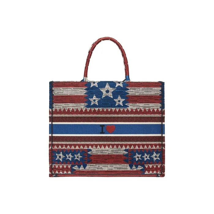 DIOR BookTote Embroidery Tote Bag Shopping Bag Handbag Large Size Women's Red-2