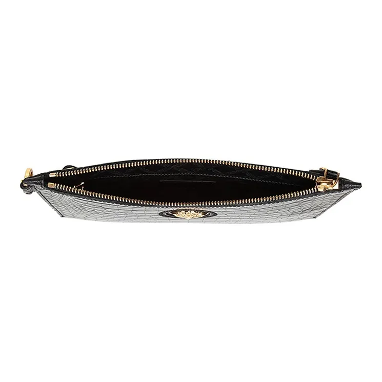 VERSACE Leather Clutch Coin Purse, Commute Bag Small Size Men's Black-3