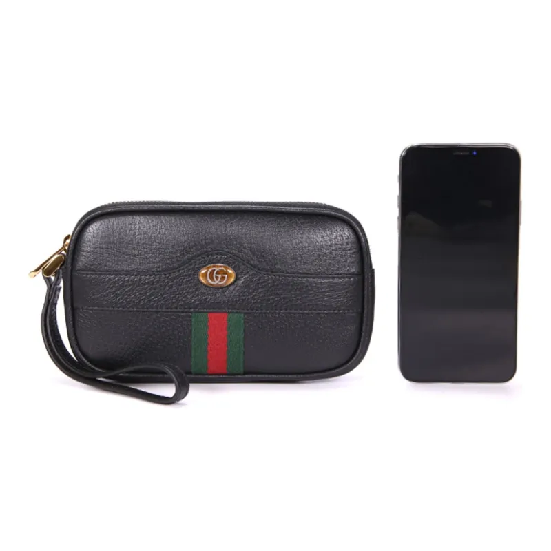 GUCCI Leather Wristband Clutch Mini Women's Black-4