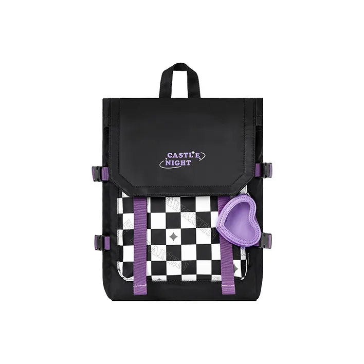 MR.ACE HOMME Nylon Fabric Backpack Laptop Backpack Regular Women's Checkerboard Purple/Black-10