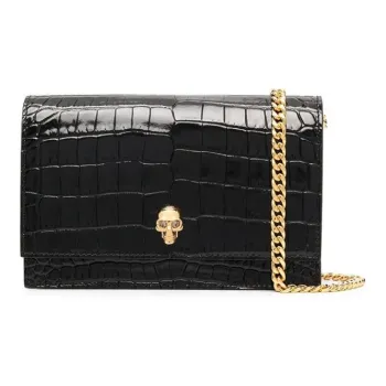 Alexander McQueen Crocodile Pattern Leather Chain Bag Shoulder Bag Women's Black