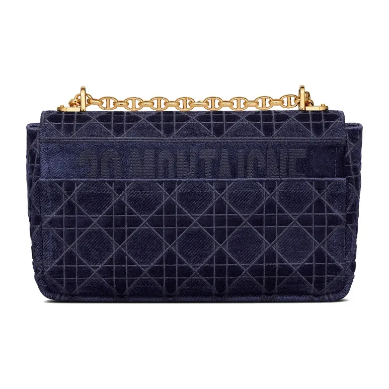 DIOR Caro Velvet Cotton Shoulder Bag Crossbody Bag Women's Blue-4