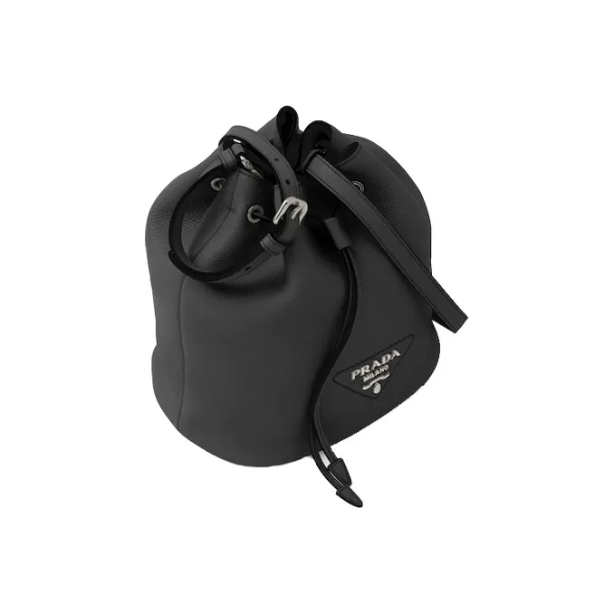 PRADA Leather Bucket Bag Crossbody Bag Women's Black-2