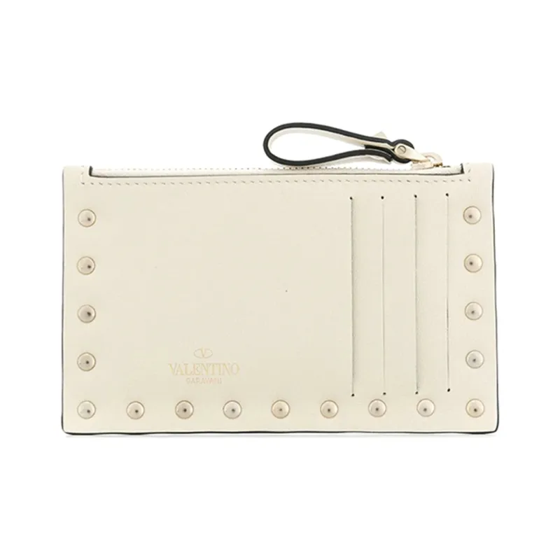 Valentino Leather Card Holder Clutch Women's Beige-1