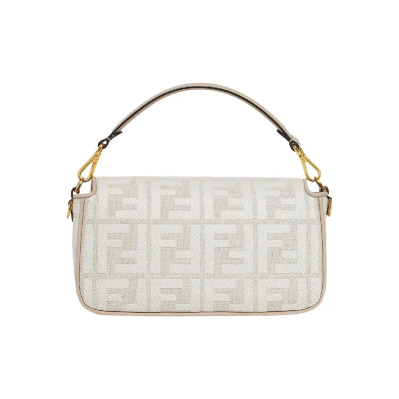 FENDI Baguette Canvas Canvas Bag Baguette Bag Portable Crossbody Bag Shoulder Bag Medium Size Women's White-2
