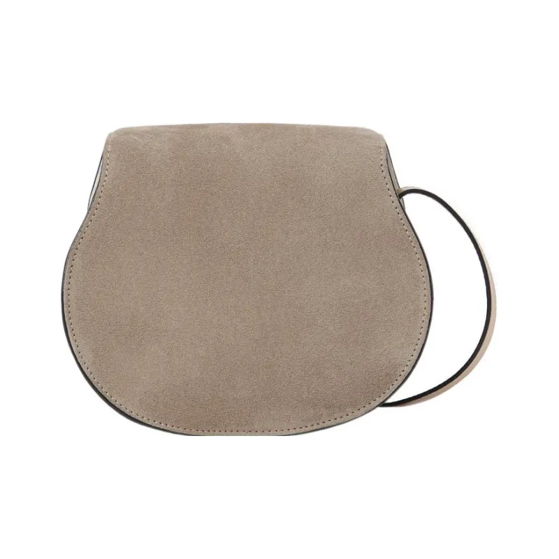 Chloe Marcie Suede Saddle Bag Shoulder Bag Crossbody Bag Small Size Women's Gray-2
