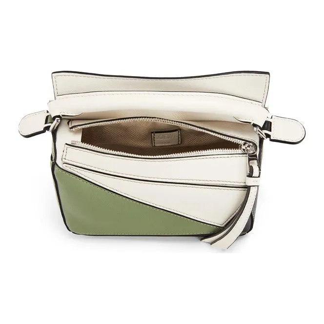 LOEWE Puzzle Cow Leather Portable Crossbody Bag Shoulder Bag Mini Women's White/Green-3