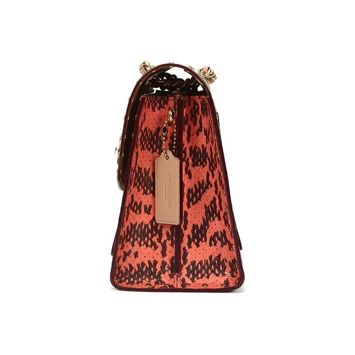 COACH Parker Canvas Chain Bag Crossbody Bag Shoulder Bag Medium Size Women's Brown Red Monogram Color Scheme-2