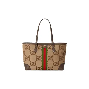 GUCCI Ophidia Canvas With Leather Tote Bag Shopping Bag Shoulder Bag Handbag Medium Size Women's Camel/Ebony