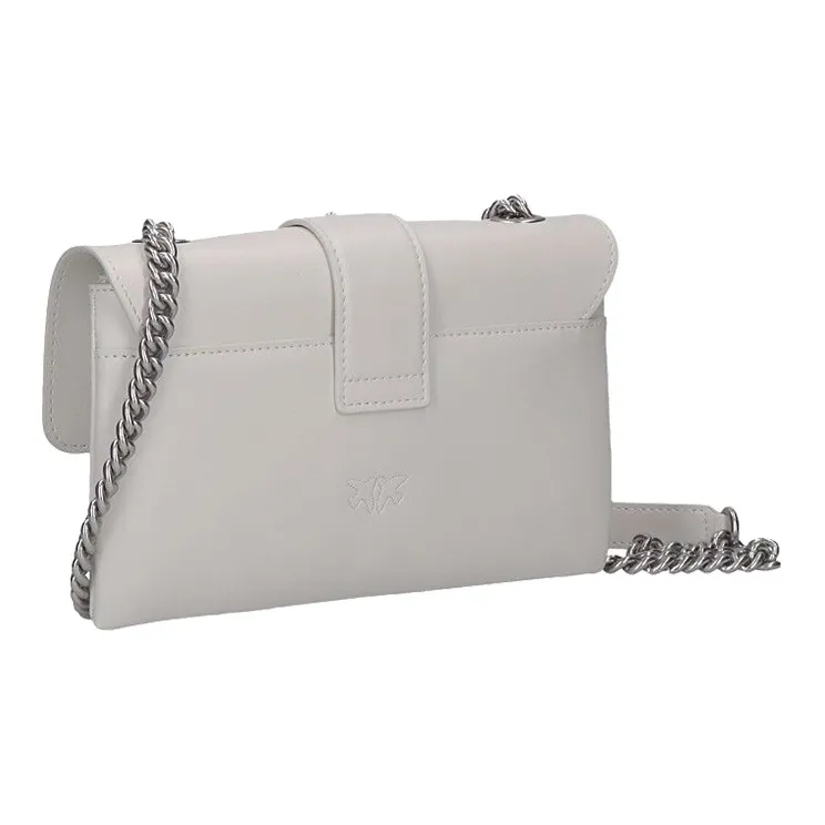 PINKO Cow Leather Messenger Bag, Crossbody Bag, Shoulder Bag Women's Gray White-3
