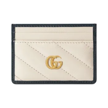 GUCCI Marmont Leather Card Holder With Clip Women's White
