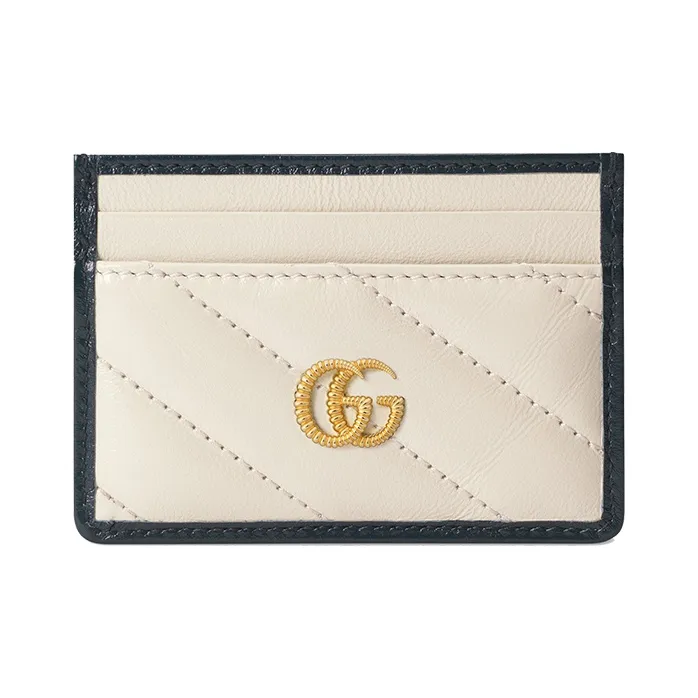 GUCCI Marmont Leather Card Holder With Clip Women's White-0
