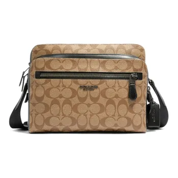 COACH West Cow Leather Camera Bag Shoulder Bag Crossbody Bag Medium Size Men's Brown Yellow