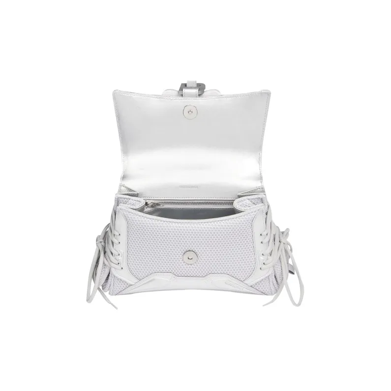 Balenciaga Hourglass Cow Leather Hourglass Bag Shoulder Bag Handbag Crossbody Bag Small Size Unisex Silver Gray-3