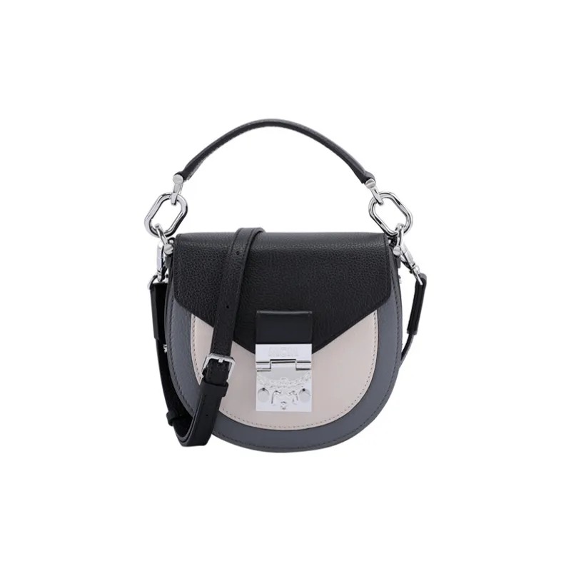 MCM Patricia Visetos Artificial Leather Saddle Bag Handbag, Shoulder Bag, Crossbody Bag Mini Women's Black Gray-0