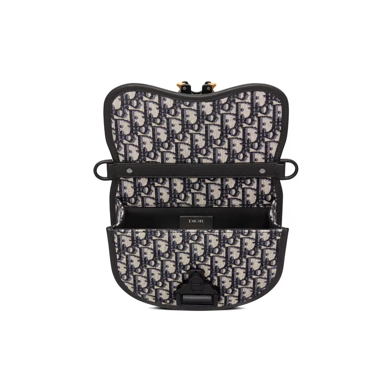 DIOR GallopOBLIQUE Jacquard Fabric Patchwork Cow Leather Messenger Bag Shoulder Bag Crossbody Bag Men's Beige & Black-3