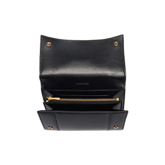 Balenciaga Hourglass Cow Leather Wallet Medium Size Women's Black-2