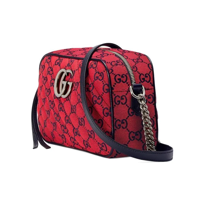 GUCCI GG Marmont Patchwork Canvas Camera Bag Canvas Bag Shoulder Bag Crossbody Bag Small Size Women's Red & Dark Blue-1