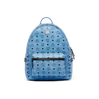 MCM Stark Visetos PVC Backpack Medium Size Women's Blue