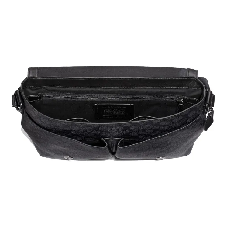 COACH Metropolitan Canvas With Leather Messenger Bag Shoulder Bag Crossbody Bag Large Size Men's Black Gray Color-2