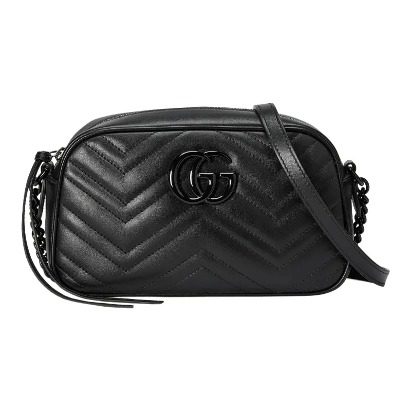 GUCCI GG Marmont Quilting Leather Camera Bags Crossbody Bag Shoulder Bag Women's Black-0