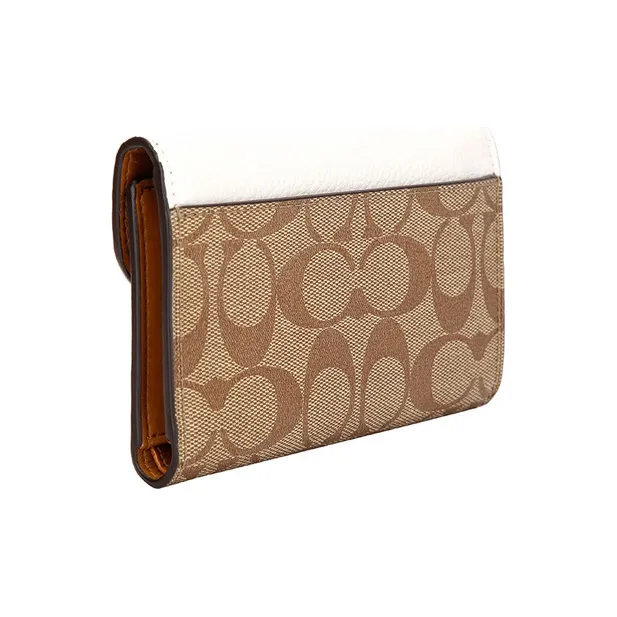 COACH Leather Coin Purse Clutch Regular Women's Khaki White-4
