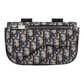 DIOR Saddle Jacquard Fabric Wrist Bag Unisex Beige And Black