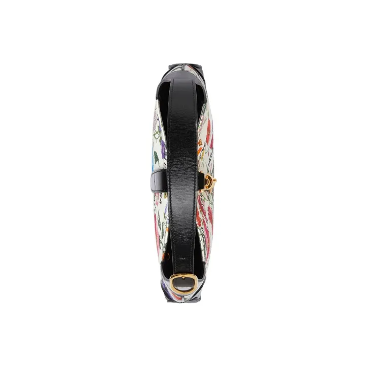 GUCCI Jackie 1961 Canvas With Leather Trim Crescent Shoulder Bag Shoulder Bag Trumpets Women's Black, Pink & Multicolor-3