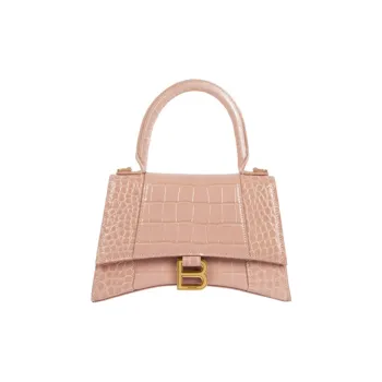 Balenciaga Hourglass Top Handle Bag Small Crocodile Embossed Beige