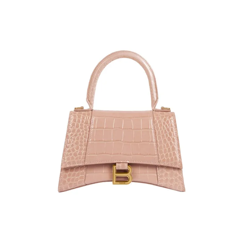 Balenciaga Hourglass Top Handle Bag Small Crocodile Embossed Beige-0