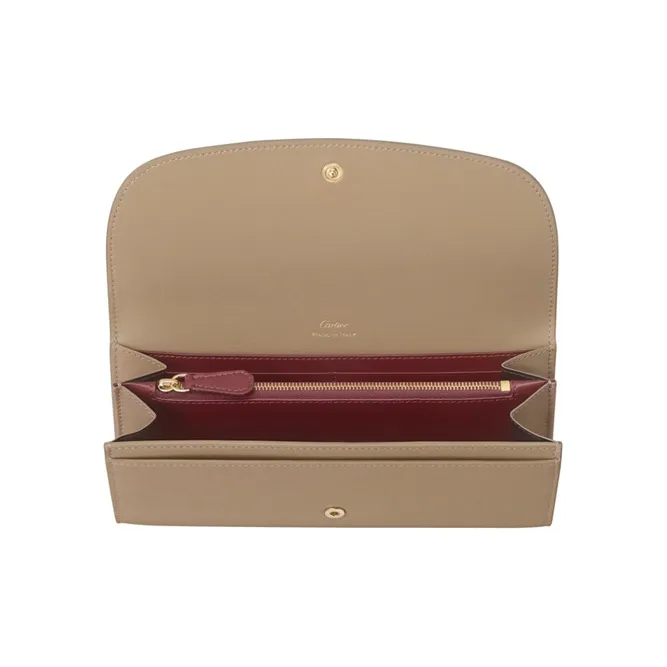 CARTIER Calfskin Leather Clip Card Holder Wallet Women's Taupe-2