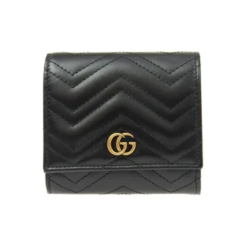 GUCCI Marmont Cow Leather Card Holder Money Clip Wallet Women's Black